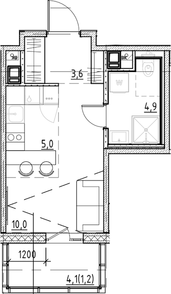 Квартира студия 24.7 м², 9/9 эт., ЖК «Янила Форест»